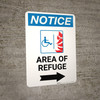 Notice: Area of Refuge with ADA Fire Icon and Right Arrow Portrait Notice: Area of Refuge with ADA Fire Icon and Right Arrow Portrait