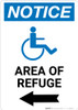 Notice: Area of Refuge with ADA Icon Left Arrow Portrait