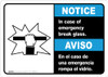 Notice: Bilingual Spanish In Case Of Emergency Break Glass with Icon Landscape