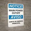 Notice: Bilingual Spanish Main Power Cut-off Portrait Notice: Bilingual Spanish Main Power Cut-off Portrait