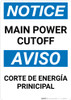 Notice: Bilingual Spanish Main Power Cut-off Portrait Notice: Bilingual Spanish Main Power Cut-off Portrait