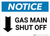 Notice: Gas Main Shut Off with Down Arrow Landscape
