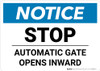 Notice: Stop - Automatic Gate Opens Inward Landscape