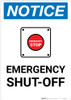 Notice: Emergency Shut-off with Emergency Stop Icon Portrait Notice: Emergency Shut-off with Emergency Stop Icon Portrait