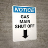 Notice: Gas Main Shut Off with Down Arrow Portrait