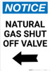 Notice: Natural Gas Shut-Off Valve with Left Arrow Portrait