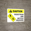 Caution: Pedestrian and Bicycle Crossing with Icon Landscape Caution: Pedestrian and Bicycle Crossing with Icon Landscape