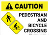 Caution: Pedestrian and Bicycle Crossing with Icon Landscape Caution: Pedestrian and Bicycle Crossing with Icon Landscape