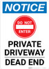 Notice: Private Driveway - Dead End - No Turn Around with Icon Portrait