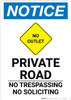 Notice: Private Road - No Trespassing/Soliciting with Icon Portrait