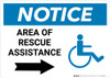 Notice: Area Of Rescue Assistance with ADA Icon and Right Arrow Landscape