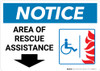 Notice: Area Of Rescue Assistance with ADA Fire Icon Down Arrow Landscape