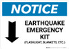 Notice: Earthquake Emergency Kit - Flashlight/Blankets/ect - with Down Arrow Landscape