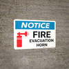 Notice: Fire Evacuation Horn with Icon Landscape Notice: Fire Evacuation Horn with Icon Landscape