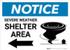 Notice: Severe Weather Shelter Area with Left Arrow Landscape