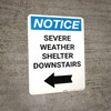 Notice: Severe Weather Shelter Downstairs Left Arrow Portrait