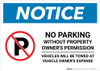 Notice: No Parking Without Property Owner's Permission Landscape