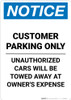 Notice: Customer Parking - Unauthorized Cars Will Be Towed Away Portrait