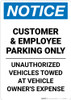 Notice: Customer and Employee Parking Only - Unauthorized Cars Will Be Towed Away Portrait Notice: Customer and Employee Parking Only - Unauthorized Cars Will Be Towed Away Portrait