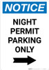 Notice: Night Permit Parking Only with Right Arrow Portrait
