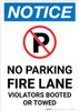 Notice: No Parking - Fire Lane Violators Booted Or Towed with Icon Portrait