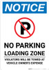 Notice: No Parking - Loading Zone - Violators Will Be Towed Portrait