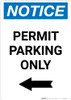 Notice: Permit Parking Only with Left Arrow Portrait