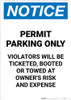 Notice: Permit Parking Only - Violators Will Be Ticketed/Booted/or Towed Portrait