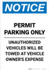 Notice: Permit Parking Only - Unauthorized Vehicles Will be Towed Portrait