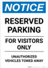 Notice: Reserved Parking for Visitors Only - Unauthorized Vehicles Towed Away Portrait