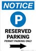 Notice: Reserved Parking - Permit Parking Only with Right Arrow Portrait