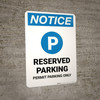 Notice: Reserved Parking - Permit Parking Only Portrait