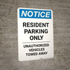 Notice: Resident Parking Only - Unauthorized Vehicles Towed Away Portrait