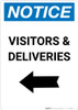Notice: Visitors/Deliveries with Left Arrow Portrait