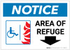 Notice: Area Of Refuge with ADA Fire Icon Down Arrow Landscape - Label