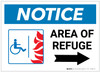 Notice: Area Of Refuge with ADA Fire Icon Right Arrow Landscape - Label