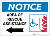 Notice: Area Of Rescue Assistance with ADA Fire Icon Left Arrow Landscape - Label Notice: Area Of Rescue Assistance with ADA Fire Icon Left Arrow Landscape - Label