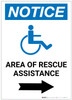 Notice: Area Of Rescue Assistance with ADA Icon Right Arrow Portrait - Label