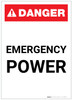 Danger: Emergency Power Portrait ANSI - Label