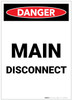 Danger: Main Disconnect Portrait - Label