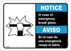 Notice: Bilingual Spanish In Case Of Emergency Break Glass with Icon Landscape - Label
