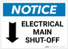 Notice: Electrical Main Shut-Off Landscape with Down Arrow - Label Notice: Electrical Main Shut-Off Landscape with Down Arrow - Label