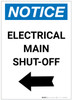 Notice: Electrical Main Shut-Off Portrait Left Arrow - Label Notice: Electrical Main Shut-Off Portrait Left Arrow - Label