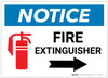 Notice: Fire Extinguisher with Right Arrow with Icon Landscape - Label Notice: Fire Extinguisher with Right Arrow with Icon Landscape - Label