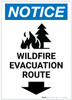 Notice: Wildfire Evacuation Route with Down Arrow and Icon Portrait - Label Notice: Wildfire Evacuation Route with Down Arrow and Icon Portrait - Label