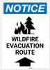 Notice: Wildfire Evacuation Route with Up Arrow and Icon Portrait - Label Notice: Wildfire Evacuation Route with Up Arrow and Icon Portrait - Label