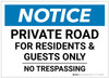 Notice: Private Road For Residents And Guests Only - No Trespassing Landscape - Label