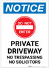 Notice: Do Not Enter - Private Driveway - No Trespassing or Solicitors with Icon Portrait - Label