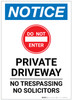Notice: Private Driveway - No Trespassing/Solicitors Portrait - Label