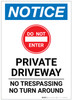 Notice: Private Driveway - No Trespassing/Turn Around Portrait - Label